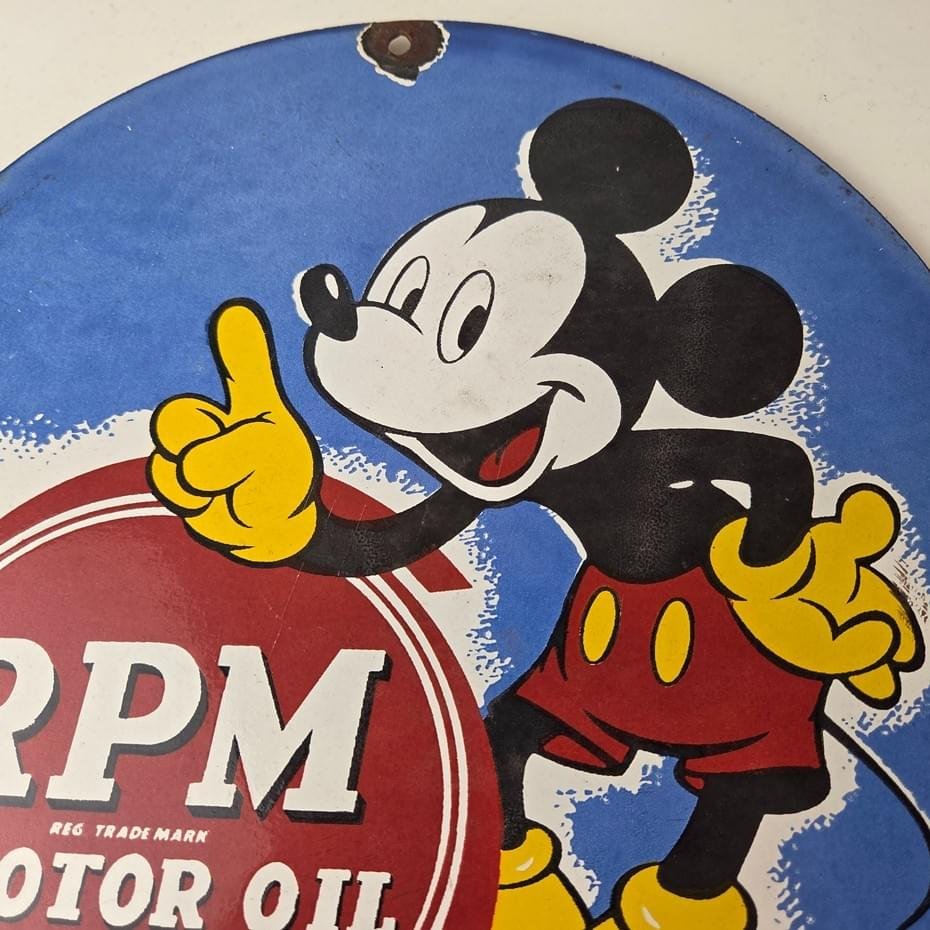 Vintage RPM Motor Oil Sign - Mickey Mouse Gasoline Service Gas Porcelain Sign - Image 3