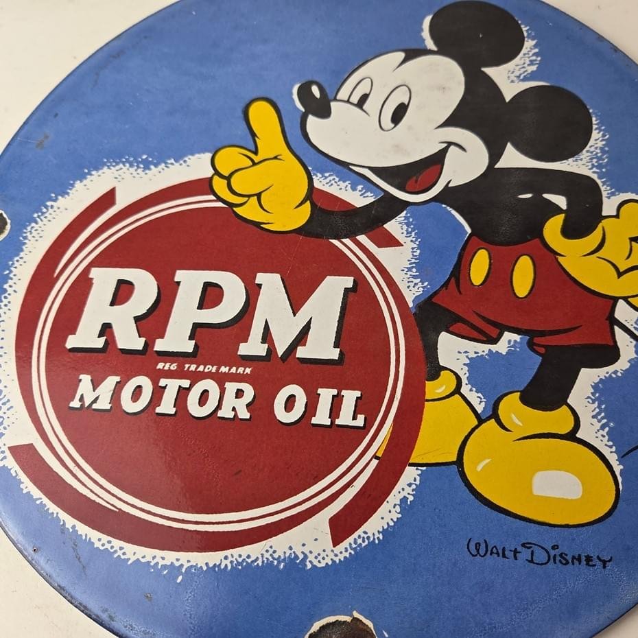 Vintage RPM Motor Oil Sign - Mickey Mouse Gasoline Service Gas Porcelain Sign - Image 4