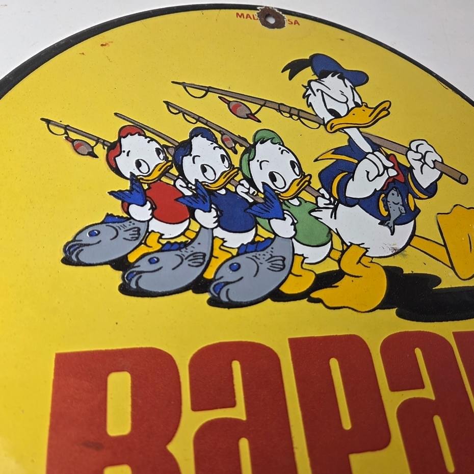 Vintage Rapala Fishing Lures Ad Sign - Donald Duck Porcelain Gas Pump Plate Sign - Image 5