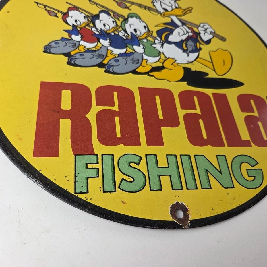 Vintage Rapala Fishing Lures Ad Sign - Donald Duck Porcelain Gas Pump Plate Sign - Image 7