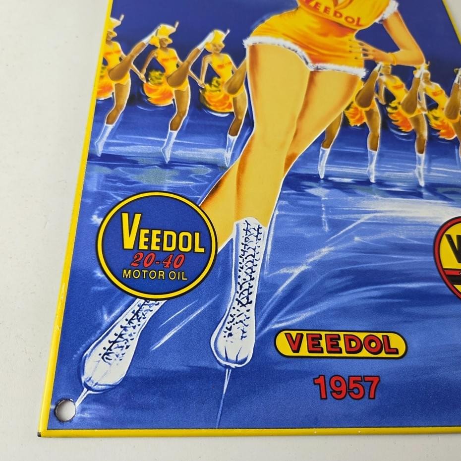 Vintage Veedol Motor Oil Sign - Roller Skating Service Gas Pump Porcelain Sign - Image 11