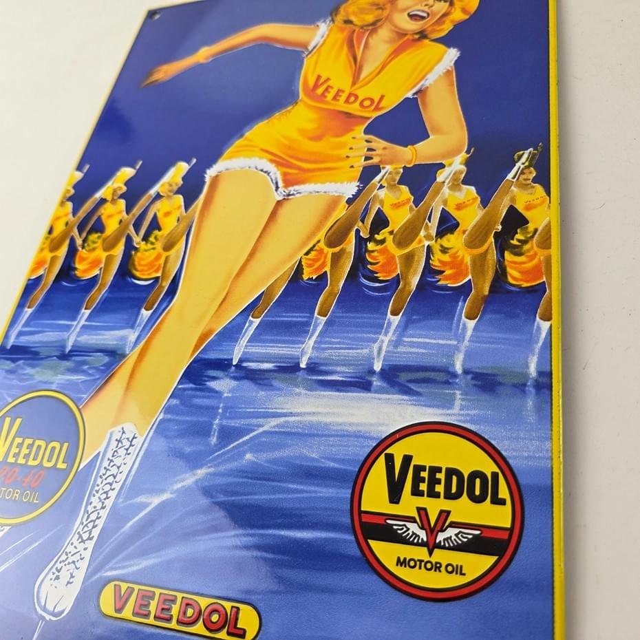 Vintage Veedol Motor Oil Sign - Roller Skating Service Gas Pump Porcelain Sign - Image 13
