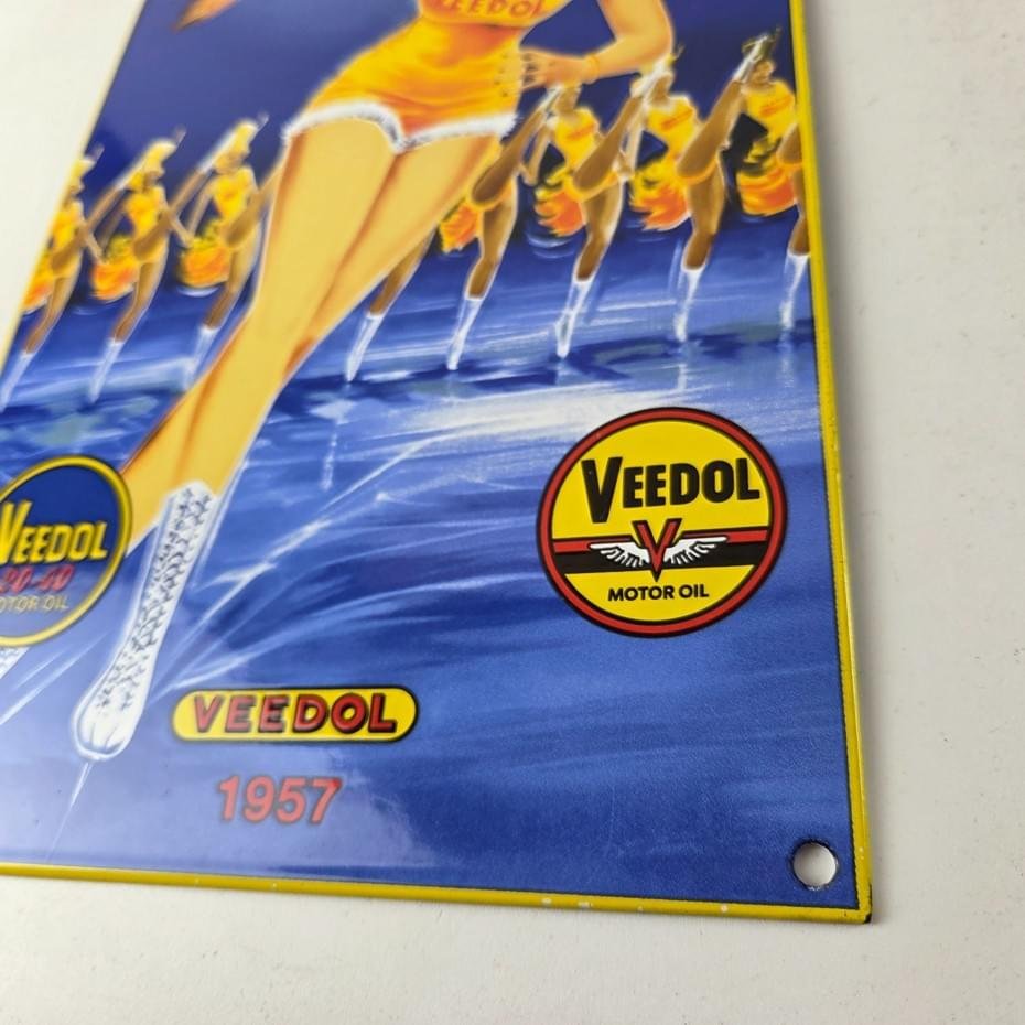 Vintage Veedol Motor Oil Sign - Roller Skating Service Gas Pump Porcelain Sign - Image 14