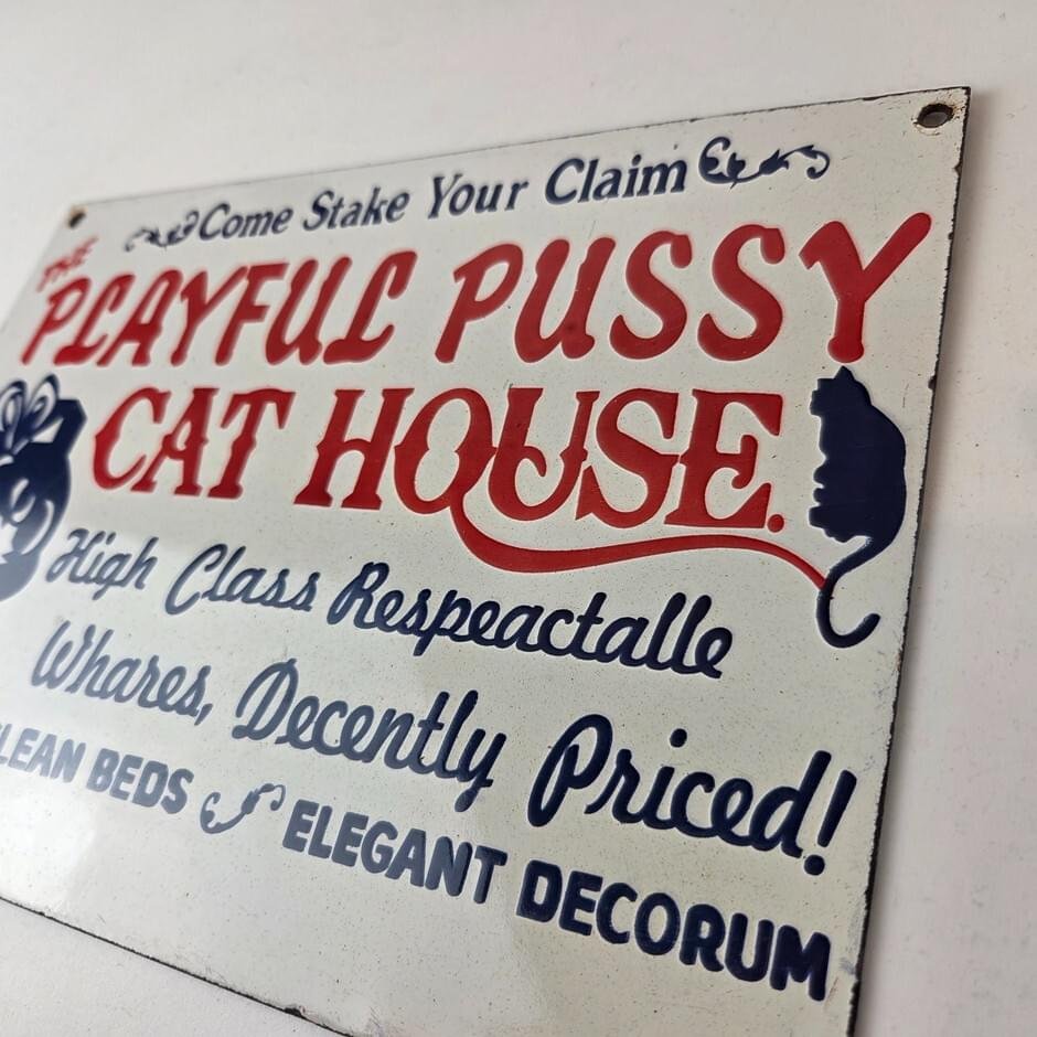 Vintage Cat House Sign - Basement Room Bed for Sale Gas Service Saloon Sign - Image 8