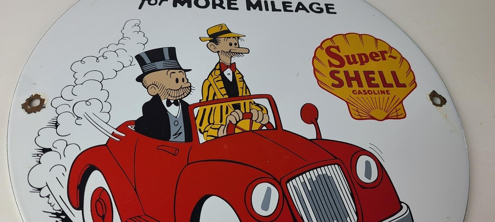 Vintage Super Shell Gasoline Sign - Service Gas Mutt Jeff Porcelain Sign - Image 6