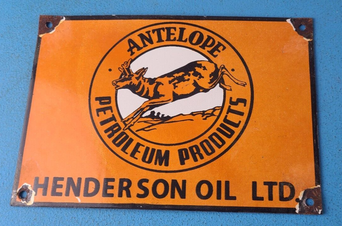 VINTAGE ANTELOPE GASOLINE PORCELAIN PETROLEUM DEER GAS MOTOR OIL PUMP PLATE SIGN 305219258660