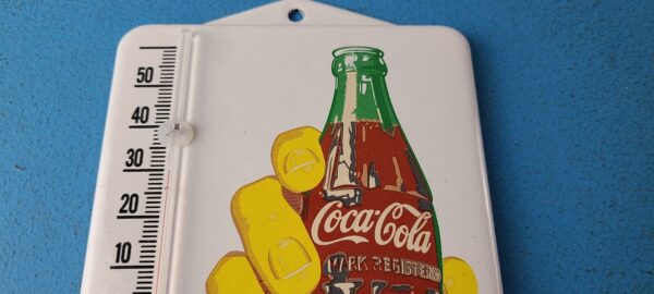 VINTAGE COCA COLA PORCELAIN GAS SODA BOTTLE HAND REFRESH AD SIGN THERMOMETER 305261147730 2