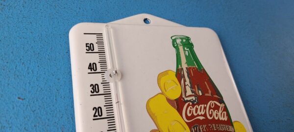 VINTAGE COCA COLA PORCELAIN GAS SODA BOTTLE HAND REFRESH AD SIGN THERMOMETER 305261147730 4