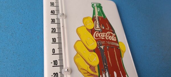 VINTAGE COCA COLA PORCELAIN GAS SODA BOTTLE HAND REFRESH AD SIGN THERMOMETER 305261147730 5