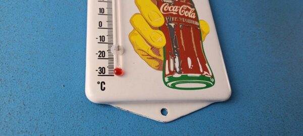 VINTAGE COCA COLA PORCELAIN GAS SODA BOTTLE HAND REFRESH AD SIGN THERMOMETER 305261147730 6