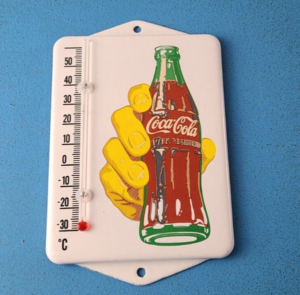 VINTAGE COCA COLA PORCELAIN GAS SODA BOTTLE HAND REFRESH AD SIGN THERMOMETER 305261147730