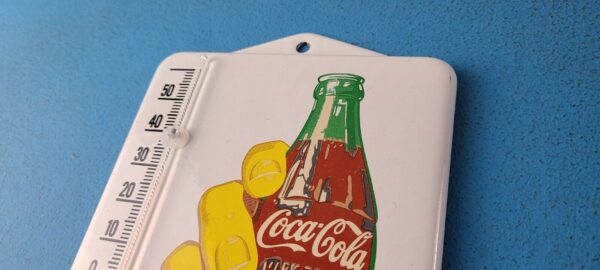 VINTAGE COCA COLA PORCELAIN GAS SODA BOTTLE HAND REFRESH AD SIGN THERMOMETER 305261147730 7