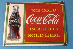 VINTAGE COCA COLA PORCELAIN ICE COLD SODA BOTTLES GENERAL STORE GAS COKE SIGN 305872538260