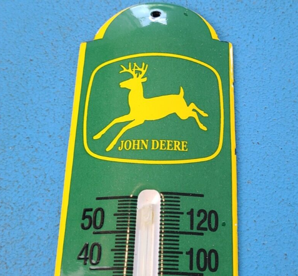 VINTAGE JOHN DEERE PORCELAIN GAS AUTOMOBILE FARM TRACTOR AD SIGN THERMOMETER 305730471690 2