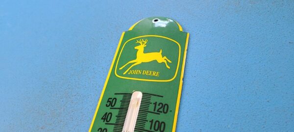 VINTAGE JOHN DEERE PORCELAIN GAS AUTOMOBILE FARM TRACTOR AD SIGN THERMOMETER 305730471690 8