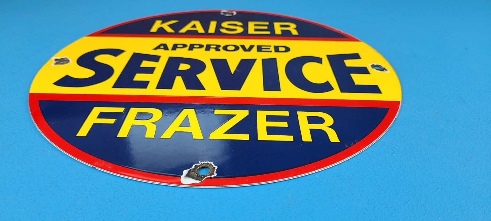 VINTAGE KAISER FRAZER PORCELAIN AMERICAN GAS AUTOMOBILE SERVICE DEALER SIGN - Image 11
