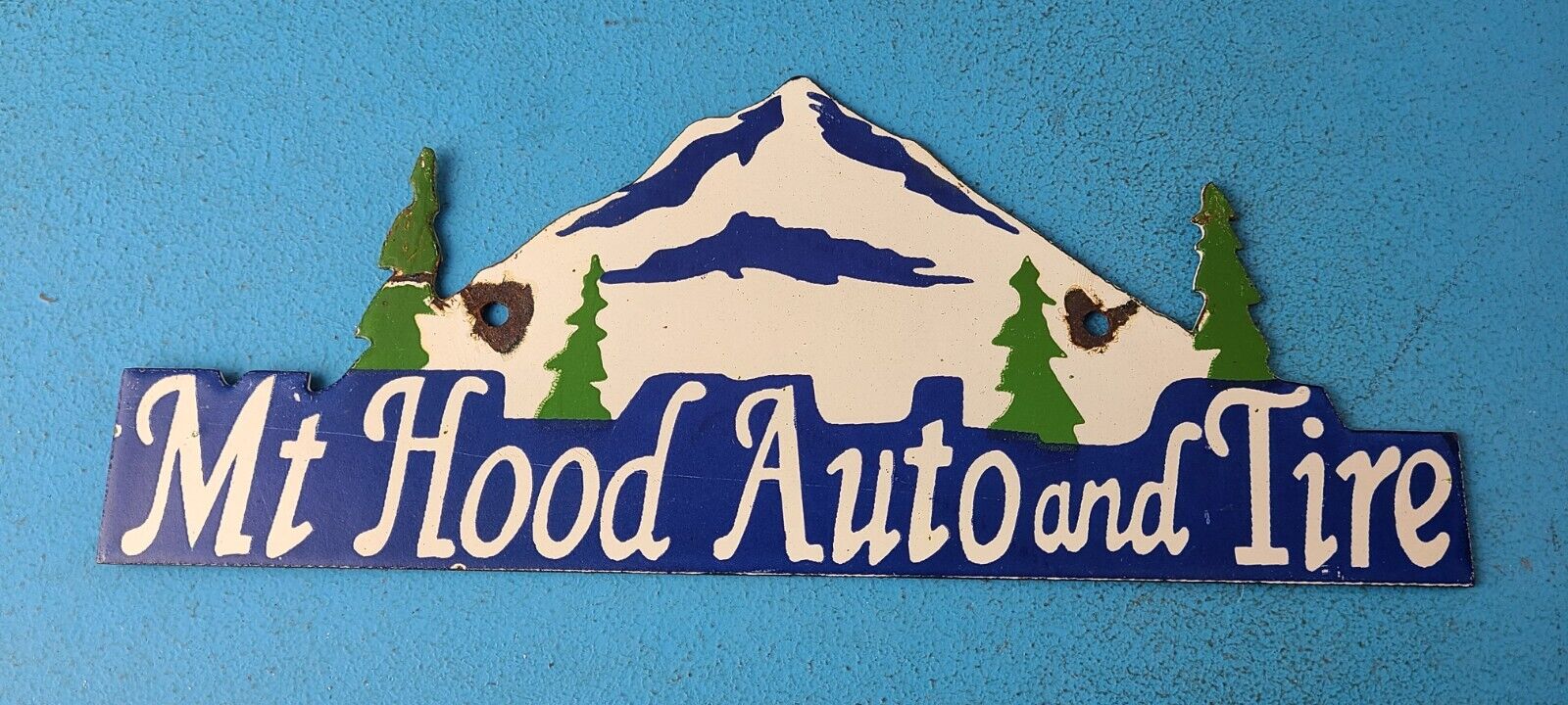 VINTAGE MOUNT HOOD AUTO TIRE PORCELAIN GAS STATION AUTO PUMP PLATE SIGN 305870218230