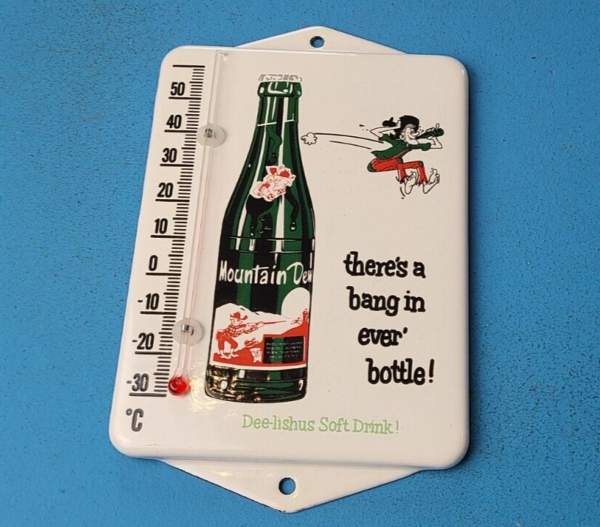 VINTAGE MOUNTAIN DEW PORCELAIN GAS SODA GLASS BOTTLE SODA AD SIGN THERMOMETER 305083940670
