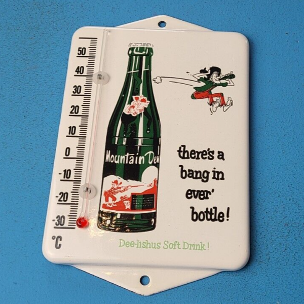 VINTAGE MOUNTAIN DEW PORCELAIN GAS SODA GLASS BOTTLE SODA AD SIGN THERMOMETER 305083940670