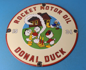 VINTAGE ROCKET GASOLINE PORCELAIN DONALD DUCK GAS SERVICE STATION PUMP SIGN 305877467200