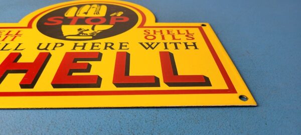 VINTAGE SHELL GASOLINE PORCELAIN GAS FILL UP SERVICE STATION PUMP PLATE SIGN 305751835190 10