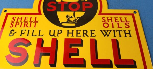 VINTAGE SHELL GASOLINE PORCELAIN GAS FILL UP SERVICE STATION PUMP PLATE SIGN 305751835190 3