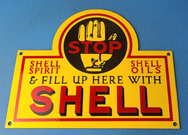 VINTAGE SHELL GASOLINE PORCELAIN GAS FILL UP SERVICE STATION PUMP PLATE SIGN 305751835190