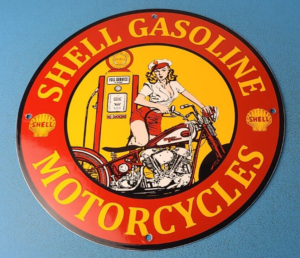 VINTAGE SHELL GASOLINE PORCELAIN HARLEY DAVIDSON MOTORCYCLE SERVICE STATION SIGN 305900260020