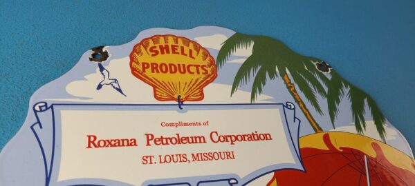 VINTAGE SHELL GASOLINE PORCELAIN ROXANA GAS MOTOR OIL PUMP PLATE SERVICE SIGN 305781543220 4