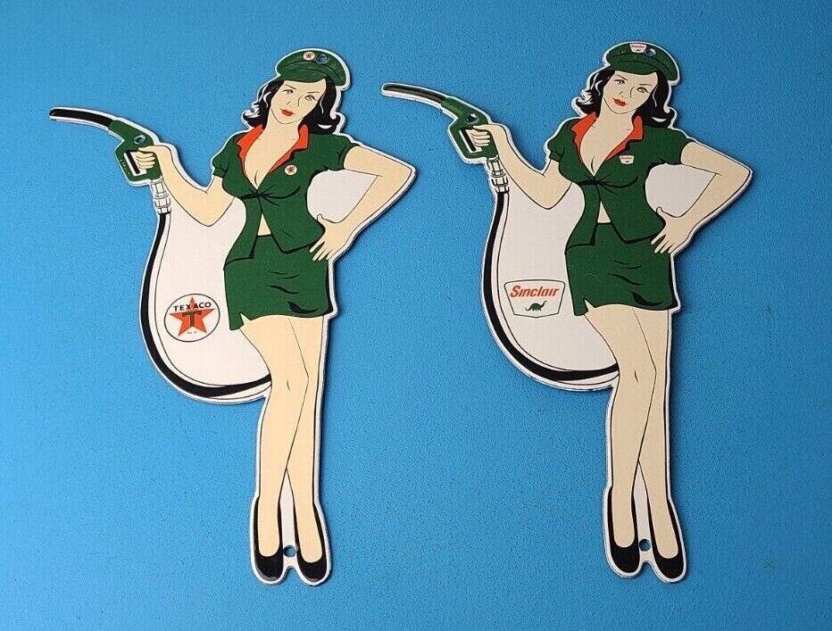 VINTAGE SINCLAIR GASOLINE TEXACO PORCELAIN SERVICE STATION DIECUT DOOR SIGNS 2 305845068860