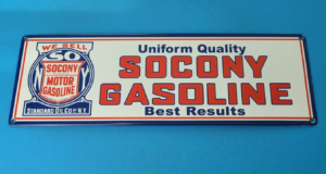 VINTAGE STANDARD OIL CO PORCELAIN SOCONY GAS MOTOR OIL SERVICE PUMP PLATE SIGN 305872101150