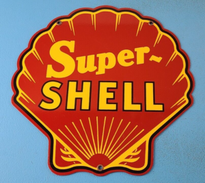 VINTAGE SUPER SHELL GASOLINE PORCELAIN SERVICE STATION GAS RED CLAM PUMP SIGN 305860726970