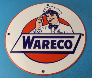 VINTAGE WARECO GASOLINE PORCELAIN METAL SERVICE GAS MOTOR OIL PUMP PLATE SIGN 305884974680