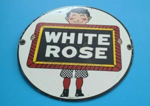 VINTAGE WHITE ROSE GASOLINE PORCELAIN 12 SLATE BOY GAS OIL SERVICE STATION SIGN 305905399620