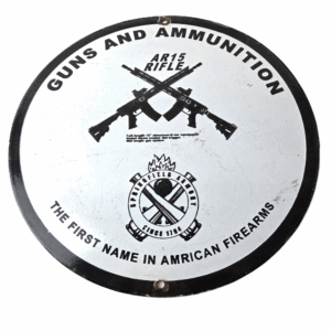 Vintage AR15 Rifle Porcelain Sign - Springfield Gun Fire Gas Pump Plate Sign