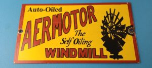 Vintage Aermotor Sign Windmill Self Oiled Gas Pump Porcelain Enamel Sign 305877465040