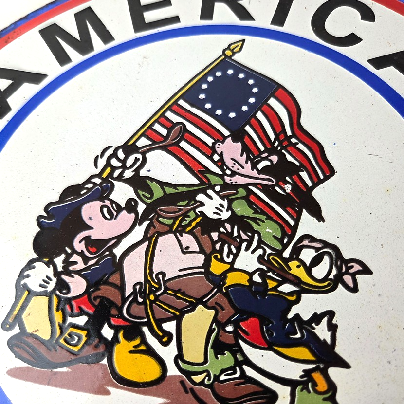Vintage American Gasoline Porcelain Sign - Mickey Goofy USA Gas Pump Plate Sign - Image 3