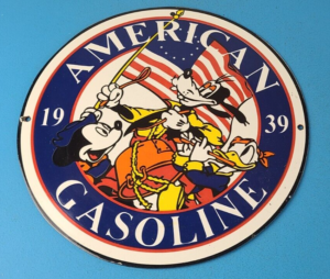 Vintage American Gasoline Porcelain Sign Mickey Mouse Gas Pump Station Sign 305892691300