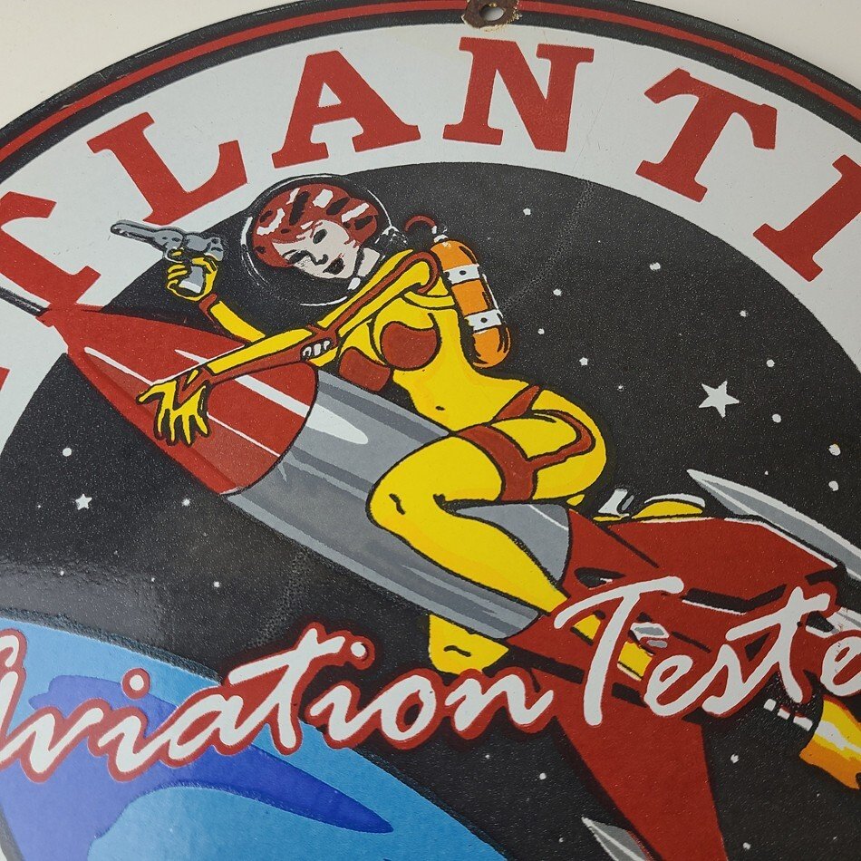 Vintage Atlantic Gasoline Sign - Sci-Fi Rocket Gas Service Porcelain Sign - Image 3