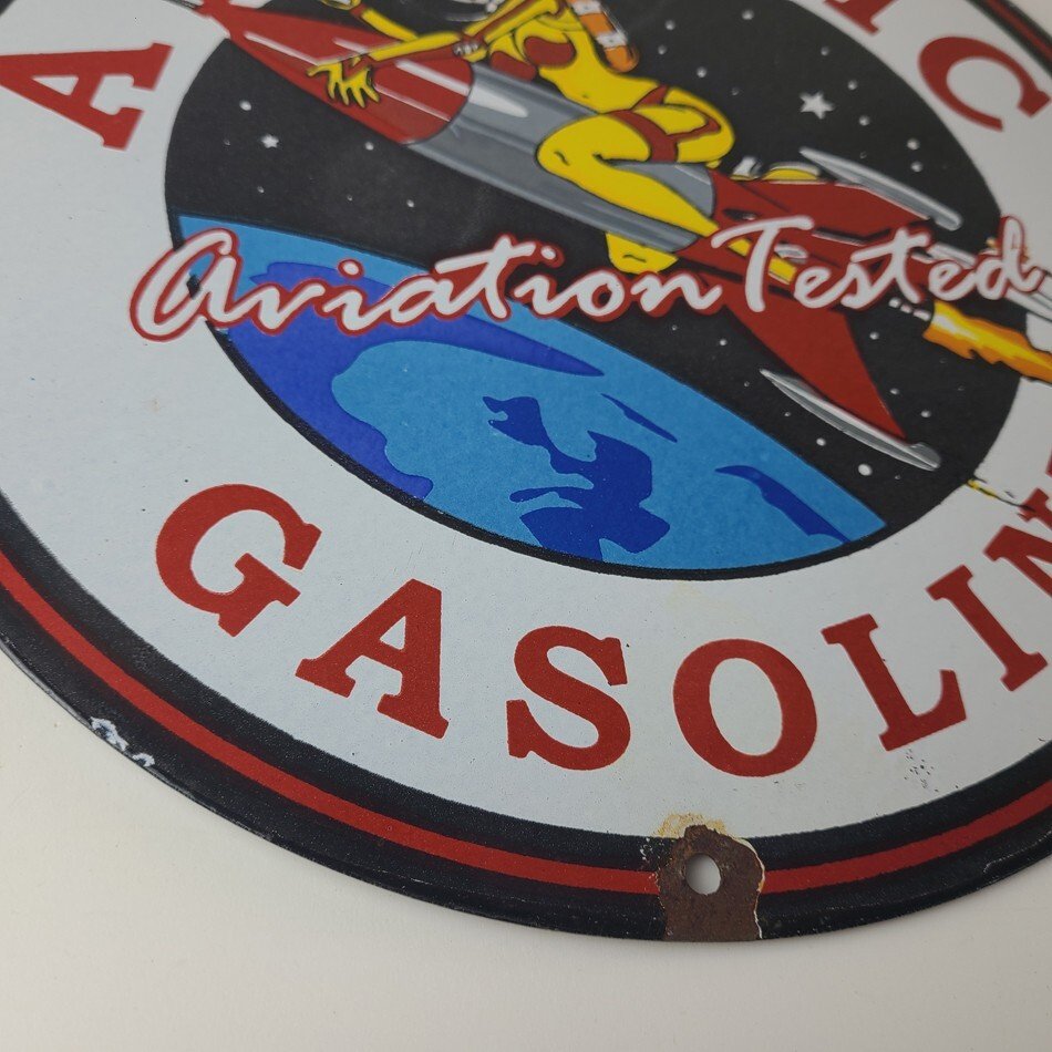 Vintage Atlantic Gasoline Sign - Sci-Fi Rocket Gas Service Porcelain Sign - Image 7