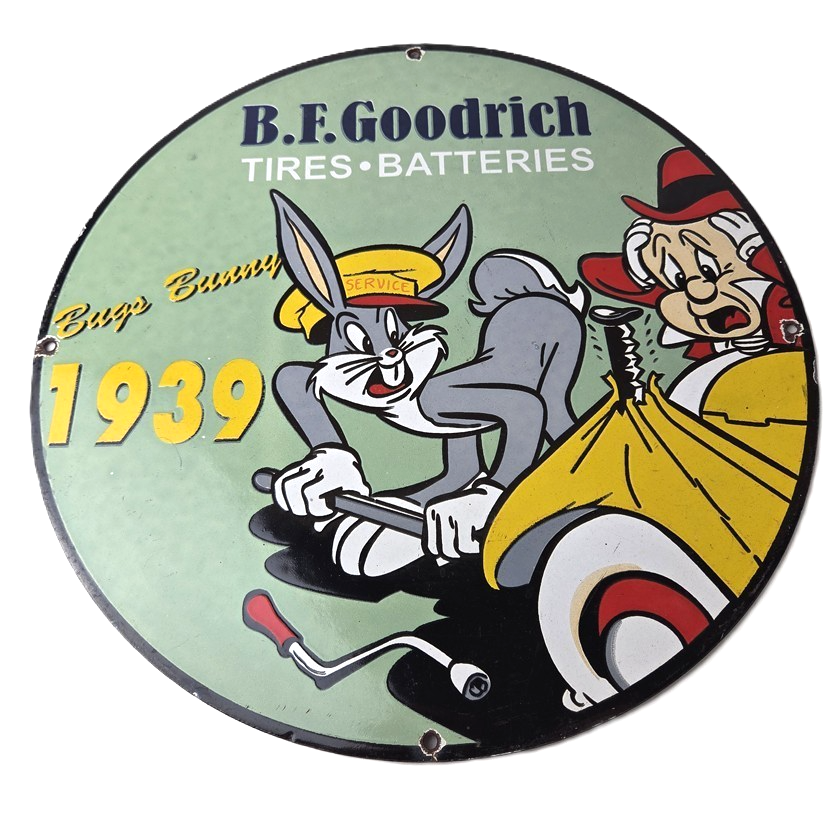 Vintage B.F. Goodrich Tires Porcelain Sign - Old Auto Car Mechanic Gas Pump Sign