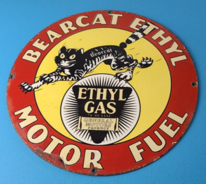 Vintage Bearcat Motor Fuel Sign Gas Service Ethyl Gasoline Porcelain Sign 305859379240