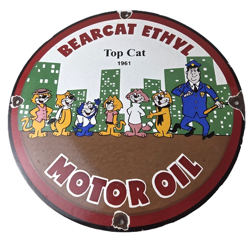 Vintage Bearcat Motor Oil Sign - Gas Service Ethyl Gasoline Porcelain Sign