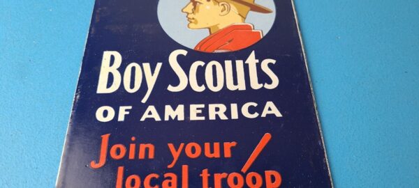 Vintage Boy Scouts Sign America Local Troop Gas Pump Motor Oil Porcelain Sign 305772242890 11