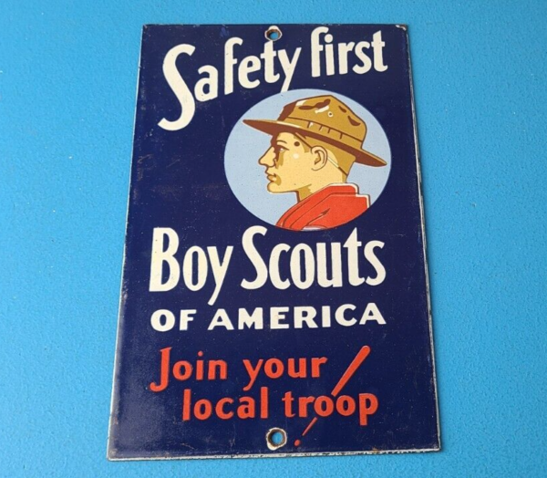 Vintage Boy Scouts Sign America Local Troop Gas Pump Motor Oil Porcelain Sign 305772242890