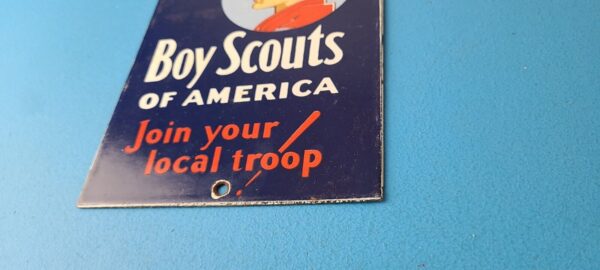 Vintage Boy Scouts Sign America Local Troop Gas Pump Motor Oil Porcelain Sign 305772242890 9