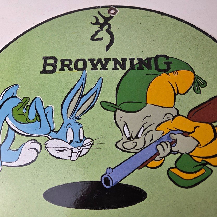 Vintage Browning Firearms Porcelain Sign - Rifles Shotguns Ammo Gas Ad Pump Sign - Image 3