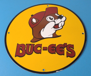 Vintage Buc ees Sign Bucee Beaver Gas Service Station Pump Porcelain Sign 305855029000