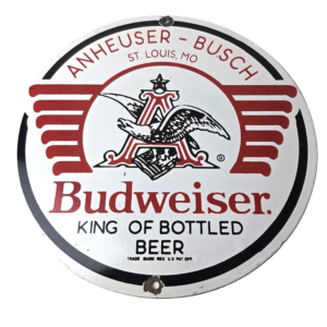 Vintage Budweiser Beer Sign - Anheuser Busch Bar Diner Bottle Porcelain Sign