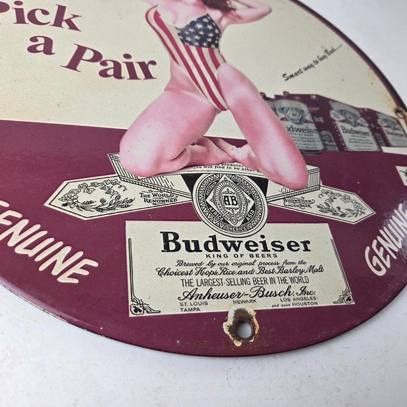 Vintage Budweiser Sign - Adult Beverage Gas Service Station Porcelain Sign - Image 11